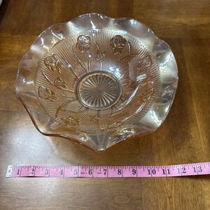 Jeanette Glass Iris and Herringbone Marigold Carnival Iridescent 11.5" Bowl